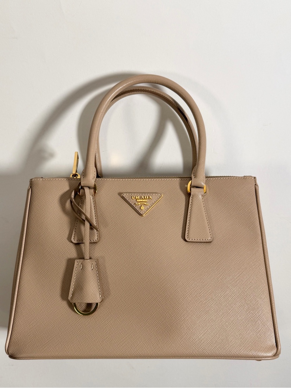 Prada Taupe Saffiano Leather Galleria Double Zip Tote Bag Satchel